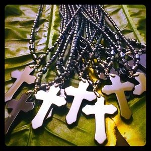 Hematite Cross Necklace w-Thin Chain